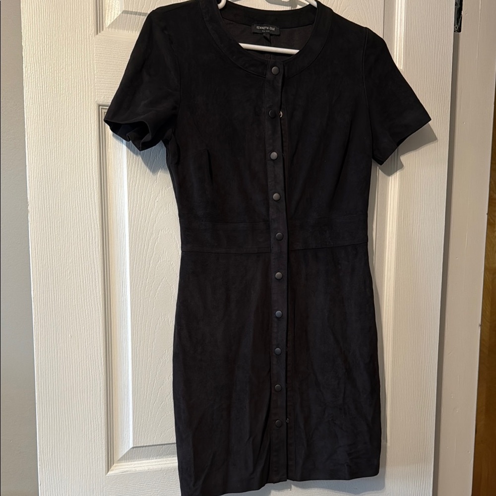 Elegant Suede Black Button-Down Dress